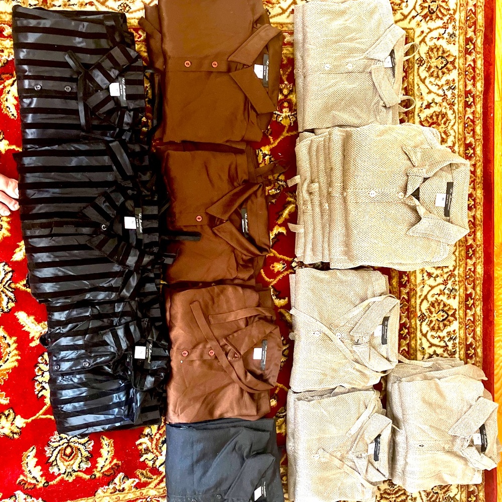 38 Vintage woman’s shirt dresses/golden beige, brownish burgundy,two toned black